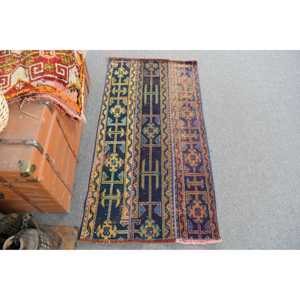 Alfombra Vintage de 2.2x4.3 pies, Alfombra Turca, Alfombra de Lana con Diseño Floral Azul - Product Image 1