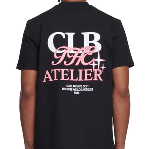 Camiseta negra de gran tamaño con logotipo personalizado para hombre, camiseta de algodón con estampado gráfico de Club Atelier, ropa informal de moda urbana a granel - Product Image 5