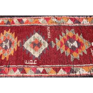 Turkish <b>Runner</b> Rug 2.7x11.5 ft, <b>Red</b> Floral Vintage Wool Rug - Product Image 4