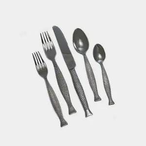 Cuillère fourchette et couteau argenterie à manger couverts avec poignées en bois ensemble de couverts de voyage en acier inoxydable fait à la main - Product Image 2