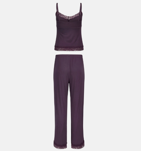 Ensemble pyjama femme grande taille, haut de pyjama et pantalon, pyjama femme, taille haute, deux pièces, respirant, vêtements de nuit, col en V, sexy, sans manches - Product Image 3