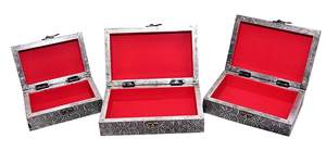 Joyero Rectangular de Madera Hecho a Mano con Diseño Celta y Tapa de Metal Plateado Oxidado para Mujer/Niña, Juego de 3 Recuerdos de Joyería - Product Image 3