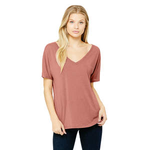 65% Poly 35% Viscose 32 simple 3.7 oz Mauve T-Shirt femme ample col en v avec ourlet inférieur incurvé subtil coton - Product Image 1