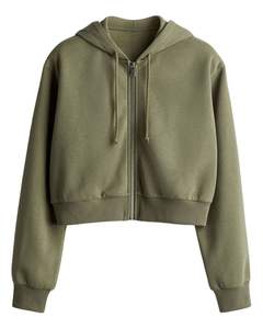 Customized Women Olive Green Cropped Zip Up <b>Hoodie</b> Long Sleeve Drawstring Hooded <b>Sweatshirt</b> Casual Streetwear Winter Fashion Top - Product Image 1