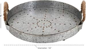 Bandeja de Metal Glam moderna hecha a mano, asas de cuerda, bandeja de servicio de Metal galvanizado Gris Bronce, bandeja decorativa Circular de transición - Product Image 3