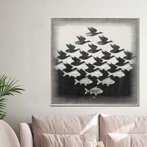 Obra de arte impresa en lienzo de Escher Sky and Water, decoración elegante para pared, lienzo envuelto en 1 pieza - Product Image 1
