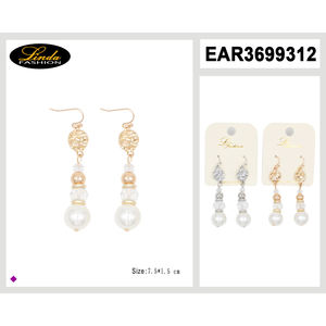 Orecchini pendenti Linda Fashion con borchie in zirconia cubica, placcati oro, imitazione perla, gioielli da sposa da donna, 7,5 cm - Product Image 1