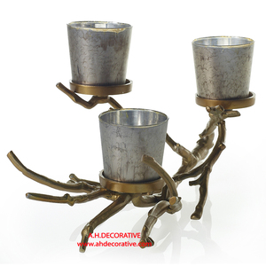 Bougeoir personnalisé en aluminium plaqué argent Bougeoir de décoration de table en forme de feuille de métal pour la décoration de la maison et du mariage - Product Image 5