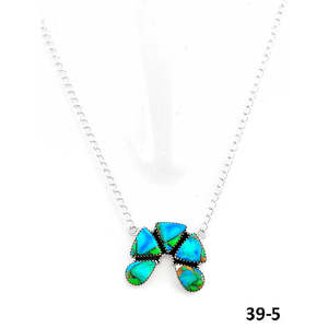 Collier en argent sterling fait main du sud-ouest avec dahlia paon et opale sertie en clos - Product Image 2