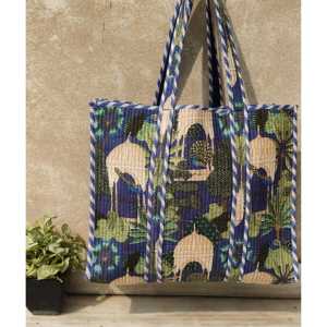 Mughal Garden <b>Small</b> Fashion Tote Handbag Blue Quilted Floral Decoration Daily Use Washable Reusable Eco-Friendly Cotton Lining - Product Image 2