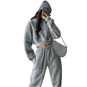 Nuevo estilo, logotipo personalizado, Sudadera con capucha de lana de manga larga de invierno de longitud regular sólida informal para mujer, pantalones apilados para correr - Product Image 5