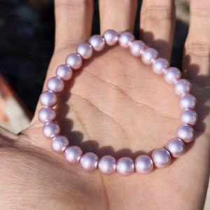 Natural Pink Shell Pearl Handmade Luxury 925 Silver Adjustable <b>Bracelet</b> 8mm Round <b>Beads</b> Pastel Pink Wedding Jewelry Gift for Her - Product Image 1