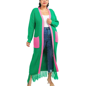 OEM/ODM Plus-Size <b>Women's</b> Casual Fringe <b>Cardigan</b> for AKA Sorority Greek Apparel V-Neck Front Embroidery Button Winter Sweater - Product Image 1