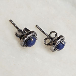 Pendientes minimalistas de Plata de Ley 925 y zafiro azul Natural, joyería con cierre de tuerca, hechos a mano - Product Image 3