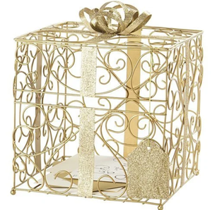 Panier-cadeau en métal écologique et durable, forme cubique, conteneur moderne et élégant pour l'emballage de cadeaux de luxe, friandises, disponible en gros - Product Image 1