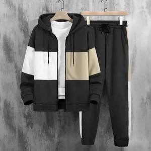 Color Block Sweatsuits para hombres Full Zip Hoodies Sudadera Elástico Cordón Pantalones de chándal con bolsillos 2 piezas - Product Image 1