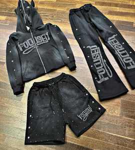 Streetwear personnalisé avec fermeture éclair et délavage à l'acide sweat-shirt à capuche de jogging 2 pièces vêtements pour femmes ensemble veste courte à manches courtes pour femmes - Product Image 3