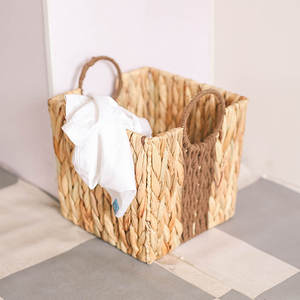 Boîte carrée pour aliments et fruits, écologique, style bohème, avec poignées, fabriquée en jacinthe d'eau naturelle et en herbe de mer, OEM ODM - Product Image 6