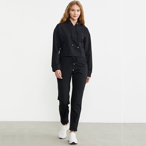 Nouvel ensemble décontracté streetwear pour femme, en molleton 100 % coton, écologique, avec cordon de serrage, couleur unie, idéal pour l'hiver - Product Image 3
