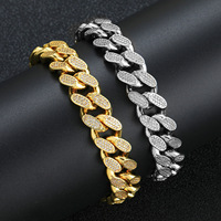 Pulsera Cubana de 12mm, Cadena Cubana, Latón con Micro Pavé de Circonitas, Estilo Iced Out, Pulsera Hip Hop, Joyería para Hombre, Venta al por Mayor