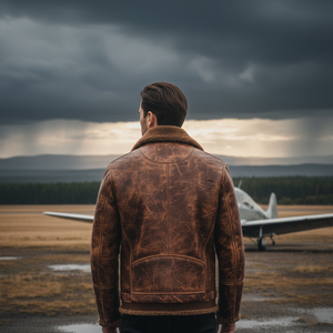 Chaqueta de Cuero Marrón Desgastada para Hombre al por Mayor, Chaqueta de Piloto Estilo Bomber Vintage con Efecto de Manchas de Aceite - Product Image 4