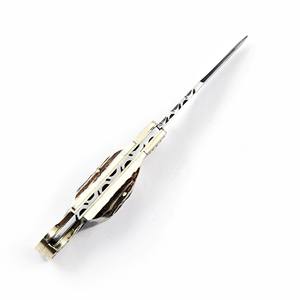 Navaja Plegable de Acero Inoxidable con Mango de Asta de Ciervo, Funda de Cuero Personalizada, EDC de Bolsillo, Grado Industrial, para Caza y Camping - Product Image 3