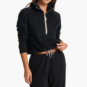 Sudaderas con capucha personalizadas para mujer Sudaderas con media cremallera de manga larga Ropa deportiva con cintura elástica de lana pesada Sudadera con capucha - Product Image 3