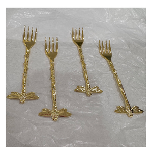 Fourchette en laiton cuillère à dessert en laiton doré rustique et fourchette à pastèque 3 pièces avec fourchette de haute qualité - Product Image 2