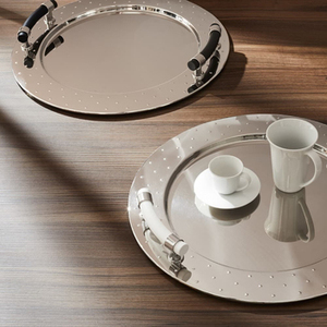 Plateau de service alimentaire rond en métal de la meilleure qualité Poignées en corne Plateau de restauration rapide en métal de qualité supérieure Idéal pour hôtels restaurants - Product Image 5
