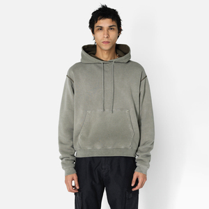 Nueva moda personalizada Color sólido peso pesado en blanco hombres Sudadera con capucha térmica de alta calidad de gran tamaño Drop Shoulder Acid Wash Hoodie hombres - Product Image 1