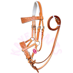 Brida de tracción lateral de cuero genuino para caballos, juego de tachuelas, hebillas de acero inoxidable, anillos, riendas de cuero, relleno de piel de vaca blanca - Product Image 5