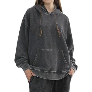 เสื้อมีฮู้ดโอเวอร์ไซส์ผ้าฝ้ายขนแกะ380Gsm ของผู้หญิงเสื้อวินเทจซักได้แนวสตรีทพร้อมซิปและฮู้ดคอปกแบบกรดออกแบบได้ตามต้องการ - Product Image 6