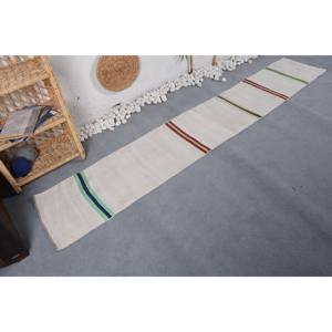 Alfombra moderna de lana a rayas blancas, tejido hecho a mano de 1,5x9 pies, diseño rectangular de rompecabezas para sala de estar, pasillo, respaldo de látex - Product Image 2