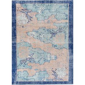 Alfombra de Lana Azul Vintage Anudada a Mano, Rectangular Grande con Patrón Floral y Abstracto para Entrada y Sala de Estar Pae-2117 - Product Image 1