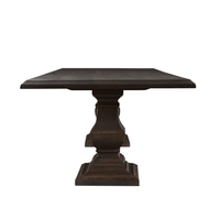 Nouvelle table à manger rectangulaire en bois de manguier massif, plateau à bord cascade triple biseauté, piédestal, table à manger brun antique