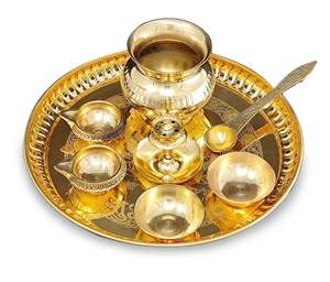 คุณภาพส่งออกทองเหลือง Pooja Thali ชุดสําหรับบ้านวัด Pooja Thali ตกแต่งทองเหลือง Pooja รายการสําหรับของขวัญสําหรับตกแต่ง - Product Image 4