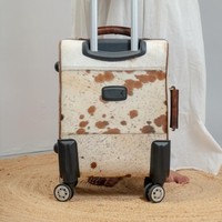 Nouveaux cheveux faits à la main sur un sac à bagages en cuir véritable et un grand sac à roulettes en cuir de vachette pour unisexe