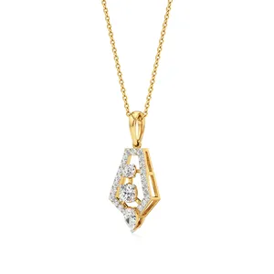 Pendentif Diamant Tri-Lustre en Or Blanc, Rose ou Jaune 14K Plaqué Rhodium avec Accent Perle – Bijou Géométrique Tendance pour Fiançailles - Product Image 2