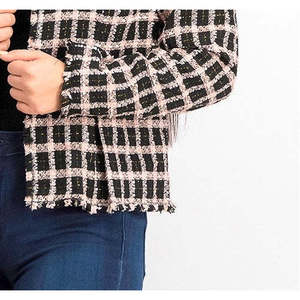 Giacca da Donna Cece in Tweed a Quadri con Bordi Sfrangiati, Nera, Taglia 12 - per l'Autunno - Product Image 3