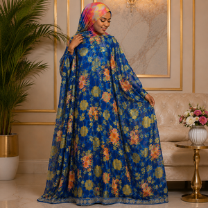 Bleu Royal Somalien Fransawi Dirac Jacquard Finition Doux Coton Robe Tissu Floral Design Impression Numérique Fransawi dirac Ensemble - Product Image 1