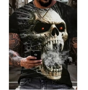T-shirts pour hommes Boldwear, motif crâne d'horreur, imprimé graphique noir, manches courtes, décontractés, pour le streetwear et la mode de tous les jours - Product Image 5