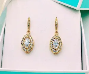 925 Silver Marquise Cut Moissanite Diamond <b>Halo</b> Drop/Dangle <b>Earrings</b> - Product Image 1