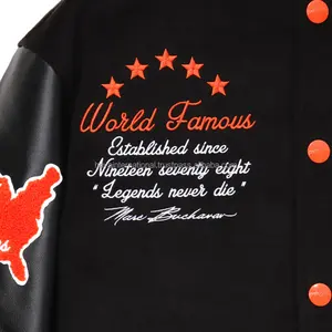 แจ็คเก็ตวาร์ซิตี้แบบยูนิเซ็กซ์ รุ่นใหม่ล่าสุด ผ้าขนสัตว์หนานุ่ม คอตั้ง แต่งผ้าเชนิลล์ปะติดปะต่อ พร้อมงานปักลายศิลปะโลโก้ด้านหน้าตามสั่ง - Product Image 6