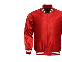 Blouson universitaire réversible en satin uni doublé laine, col montant, broderie frontale, couleur et logo personnalisables – Collection Hiver 2026