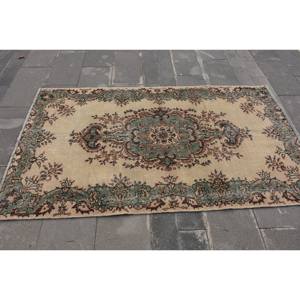 พรมขนสัตว์ลายเย็บปะต่อสีเขียวสีเบจคลาสสิกขนาด3.9x6.7ฟุตสไตล์ตุรกี Aubusson ดีไซน์สำหรับห้องนั่งเล่นข้างเตียงห้องโถงน้ำยางสี่เหลี่ยมผืนผ้า - Product Image 4