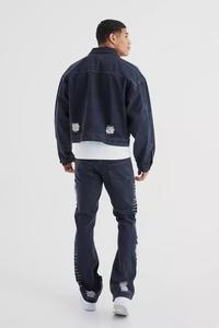 Veste coupe-vent de rue personnalisée pour hommes d'automne Denim multicolore avec tenue personnalisable à motif de rayures lavées - Product Image 6