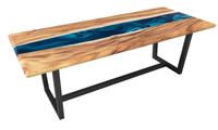 Table à manger en bois et résine époxy à bord vif, design moderne et antique, table de salon haut de gamme assemblée