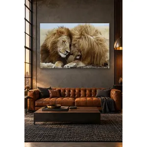 Impression sur toile Fida : Deux Lions se reposant la tête sur la tête de l'autre - Product Image 1