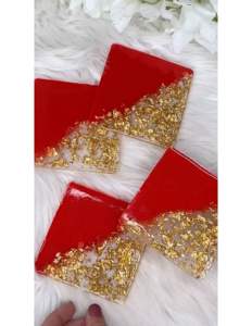 Luxury Flower Epoxy Resin Coasters With Gold Foil Decorative Epoxy Resin Coasters Plate Crafts Epoxy Resin Coasters Tablemats - Product Image 1