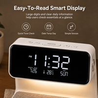 Lampe de chevet multifonctionnelle pour chambre à coucher, lumière de nuit à intensité réglable par toucher, température, calendrier, fonction snooze, horloge, charge sans fil, réveil